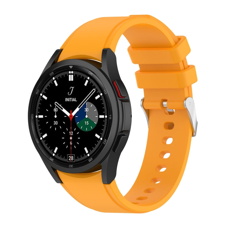 Orange silicone watch band with perforated strap and metal pin for Galaxy Watch