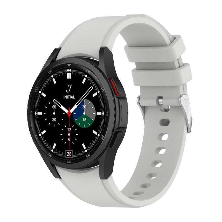 Silicone watch band in light gray with perforated strap and metal clasp for smartwatch