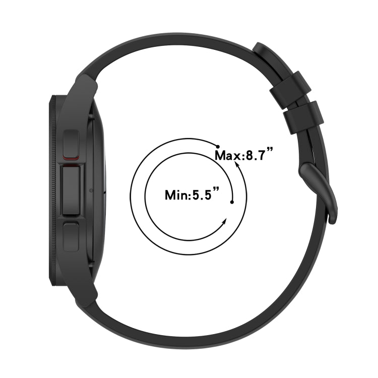 Black silicone watch band with pin buckle, adjustable length and perforated strap