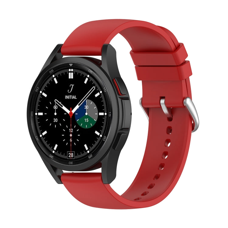 20mm round-tail silicone watch band, deep red, metal buckle clasp with evenly spaced holes