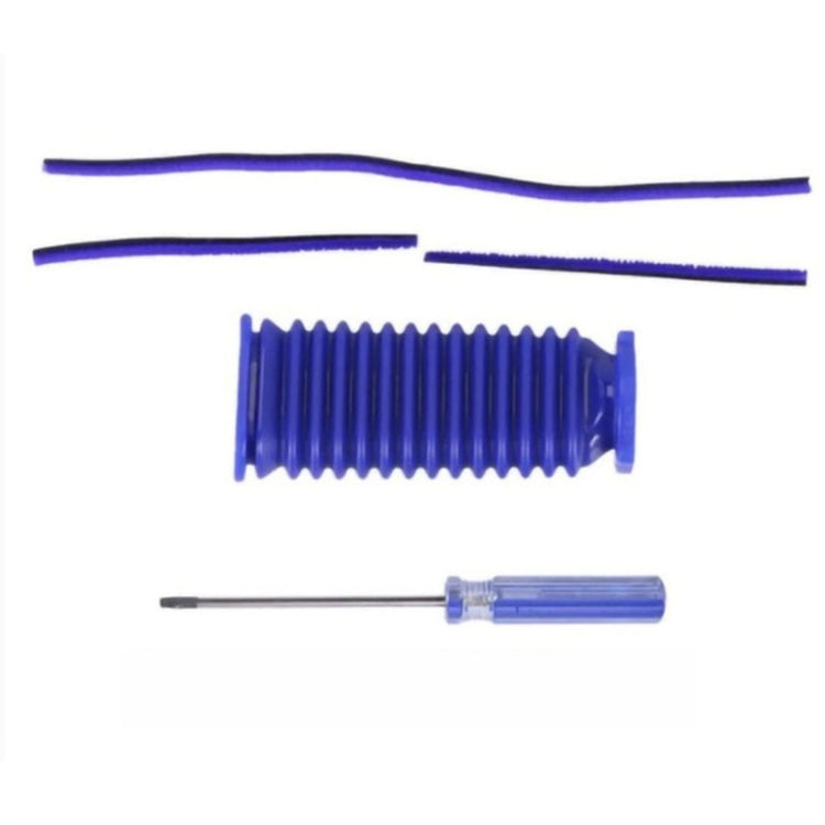Purple velvet strip hose attachment with ribbed connector and small tool pieces