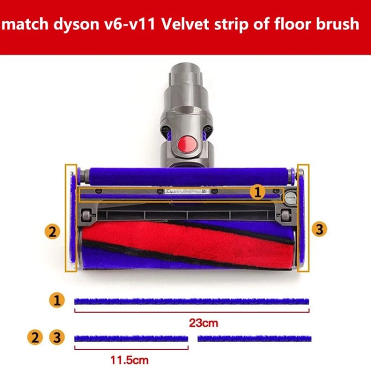 Velvet strip floor brush roller attachment with purple frame and red insert