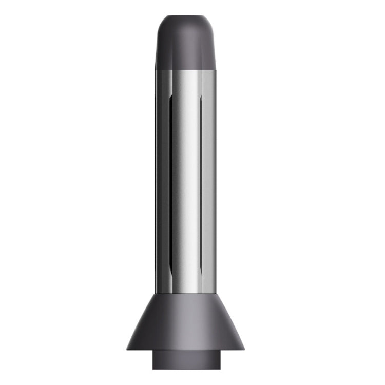 Black and silver curling roller attachment for Dyson hair dryer, single nozzle shape.