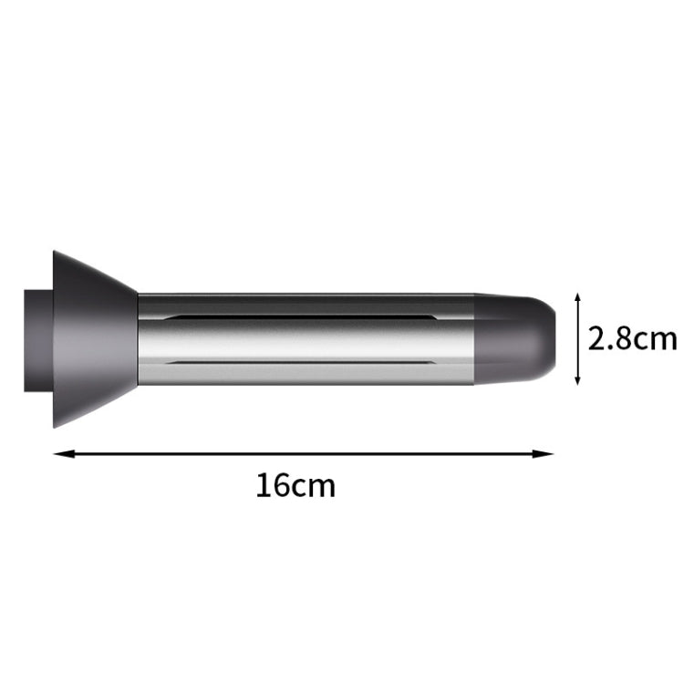 Curling roller attachment with dimensions shown: 16cm length and 2.8cm diameter.