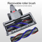 Vacuum floor brush head with removable roller and black brush guard, blue roller
