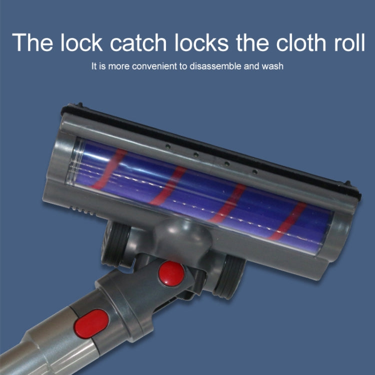 Removable roller brush head with locking cloth roll, silver housing and blue roller