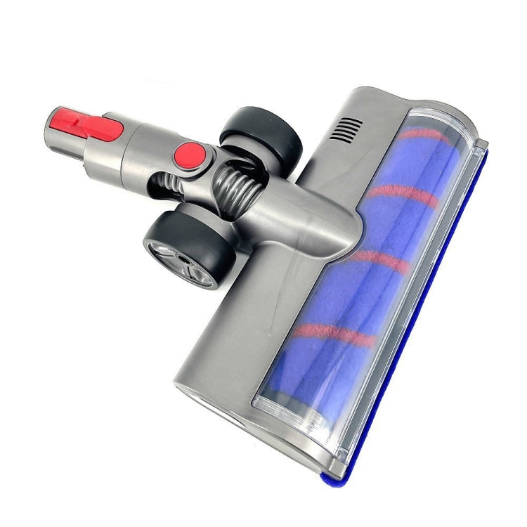 Electric vacuum floor brush with blue roller and transparent cover, red control buttons