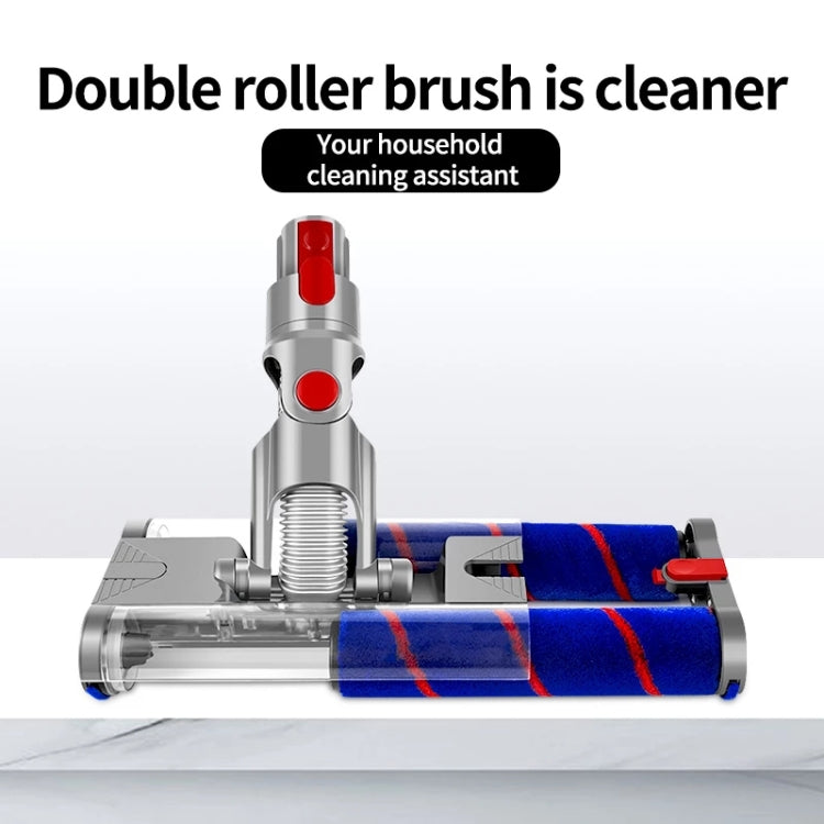 Electric floor brush attachment with blue double rollers and red control switch
