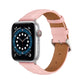 Pink genuine leather watch band with adjustable strap, metal buckle, and stitched edges.
