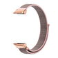 Breathable nylon watch band with pink sand rose gold clasp and dark woven strap