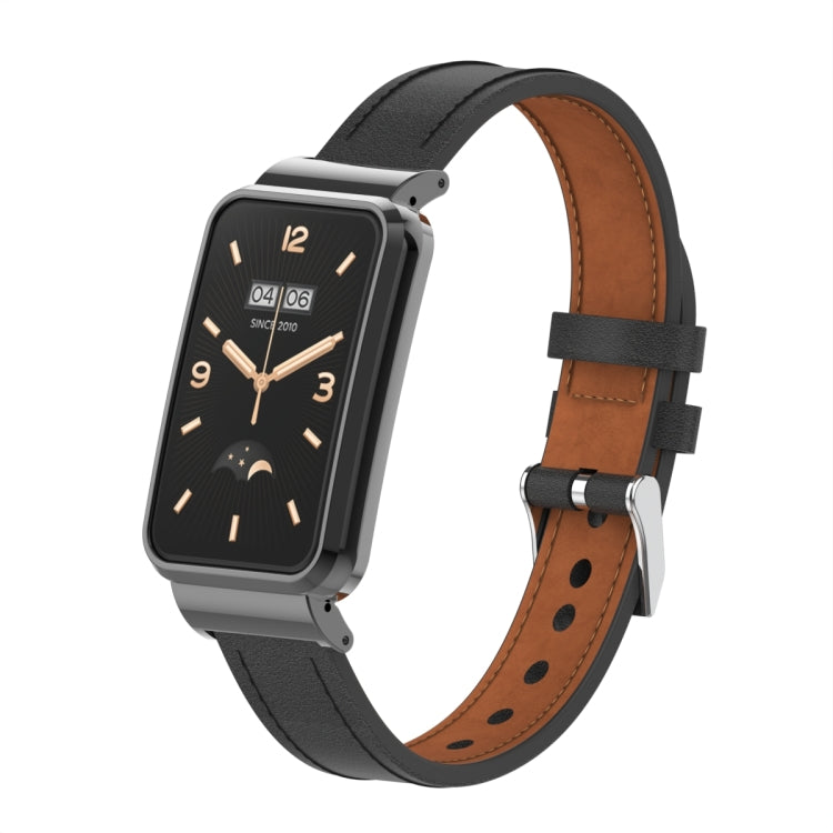 Microfiber Leather Metal Frame Watch Band, For Xiaomi Mi Band 7 Pro
