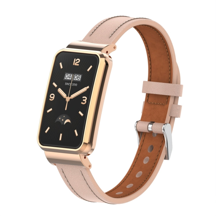 Microfiber Leather Metal Frame Watch Band, For Xiaomi Mi Band 7 Pro
