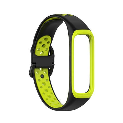 Two-color silicone watch band for Galaxy Fit 2, black and neon green with perforations