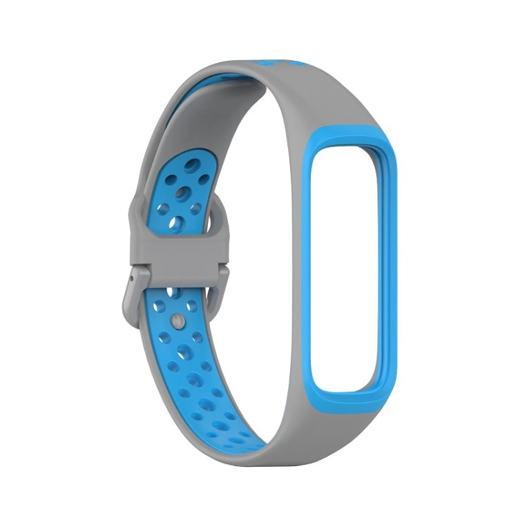 Two-color silicone watch band for Galaxy Fit 2, light gray with blue perforated strap