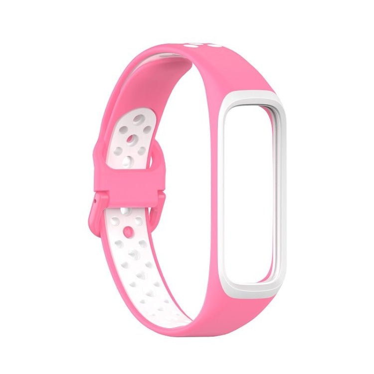 Two-color silicone watch band for Galaxy Fit 2, pink outer with white perforated strap