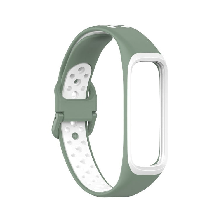 Two-color silicone watch band for Galaxy Fit 2, sage green outer with white perforated strap
