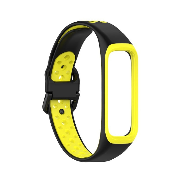 Two-color silicone watch band for Galaxy Fit 2, black outer with yellow perforated strap