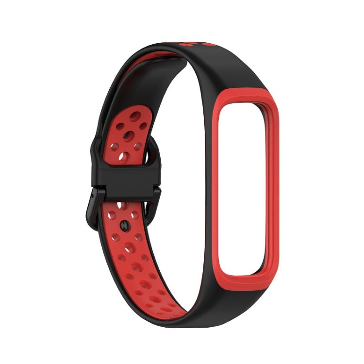 Two-color silicone watch band for Galaxy Fit 2, black outer with red perforated strap