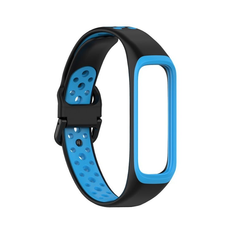 Two-color silicone watch band for Galaxy Fit 2, black outer with blue perforated strap