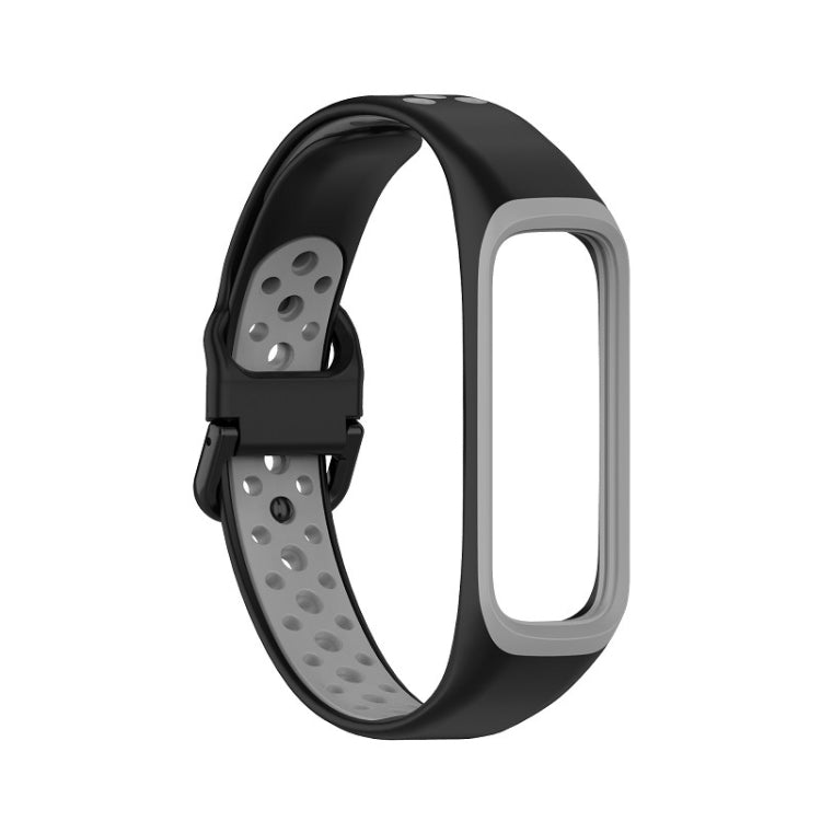 Two-color silicone watch band for Galaxy Fit 2, black outer with gray perforated strap