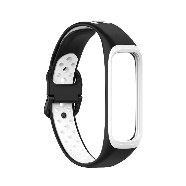 Two-color silicone watch band for Galaxy Fit 2, black outer with white perforated strap