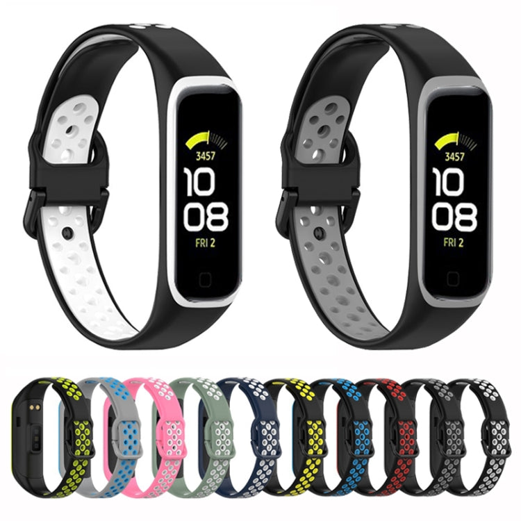 Two-color silicone watch band for Galaxy Fit 2, black outer with light gray perforated strap