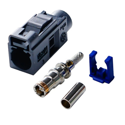 Fakra RF coaxial crimp connector set, black body with metal pin and sleeve