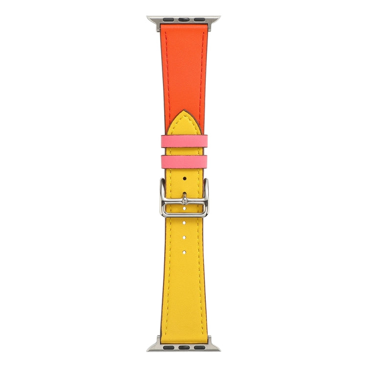 Two-tone microfiber leather watch band: orange and yellow with pink buckle strap