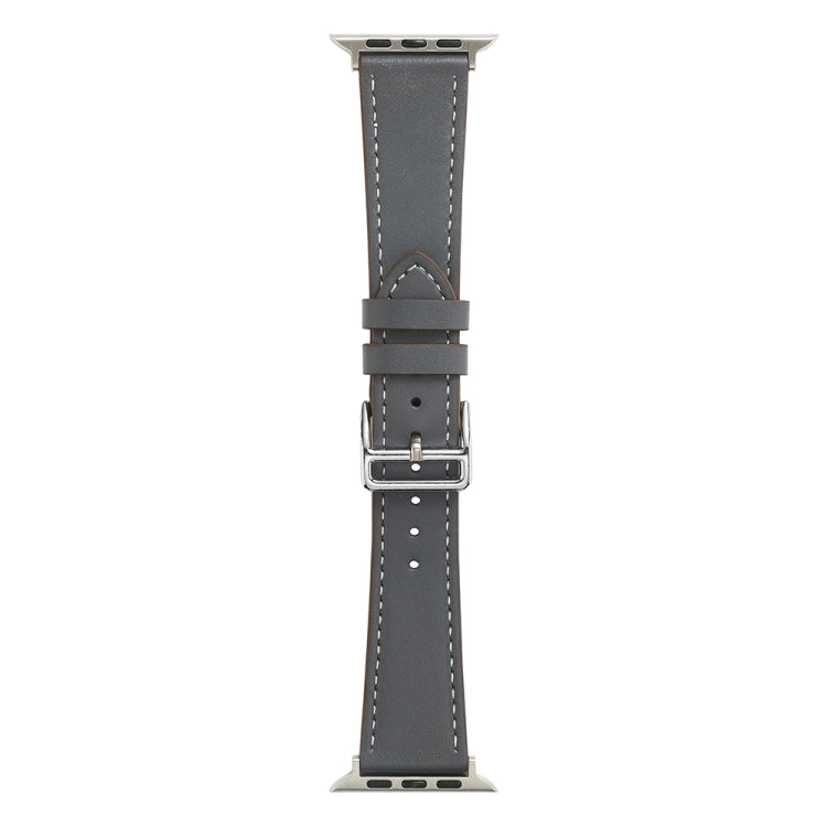 Dark gray single-lap watch band with silver buckle and perforated strap holes