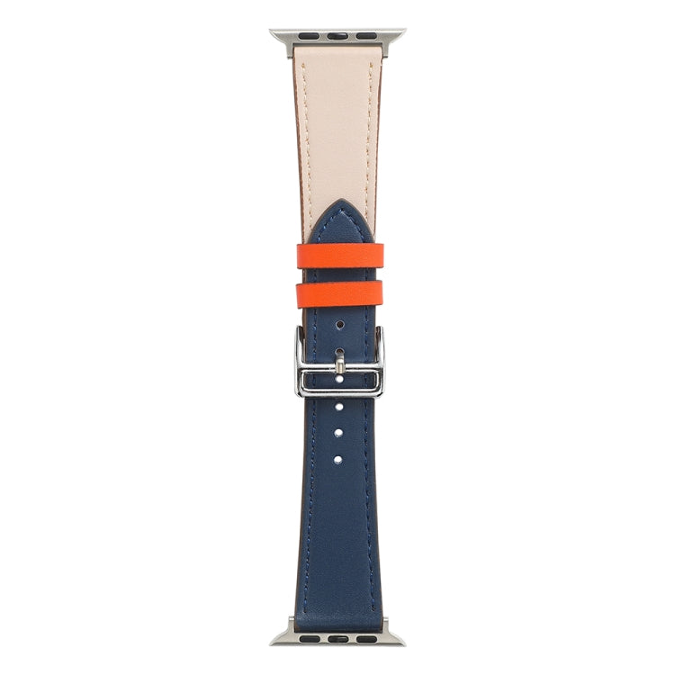Beige top and blue bottom single-lap watch band with orange pin buckle