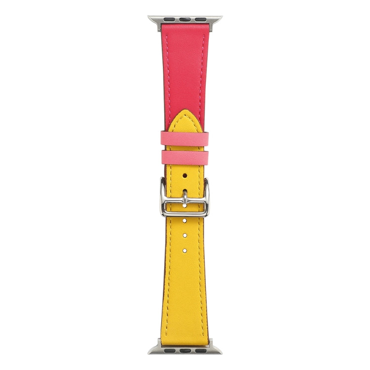Pink and yellow two-tone single-lap watch band with gold buckle and pin holes
