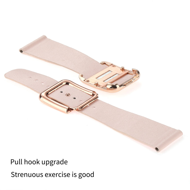 Light pink silicone watch band with rose gold square buckle and adjustable holes