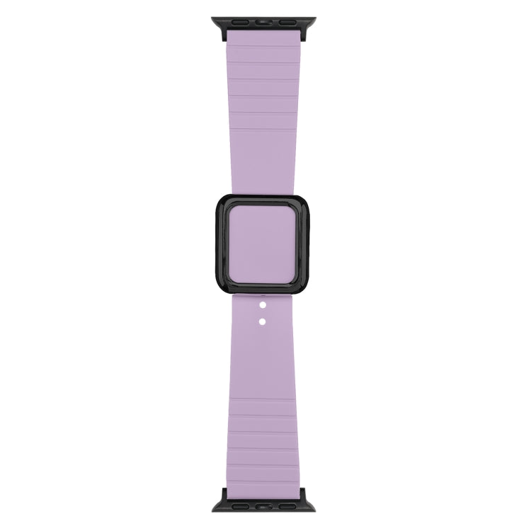 Silicone watch band with square buckle, lavender purple color and strap perforation holes