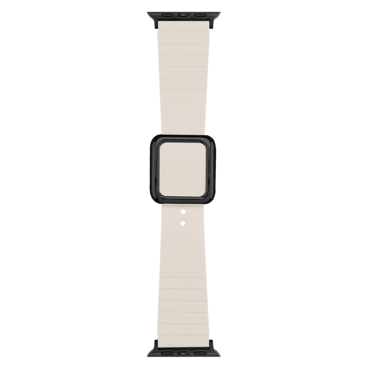Cream silicone watch band with square buckle and perforated strap for Apple Watch