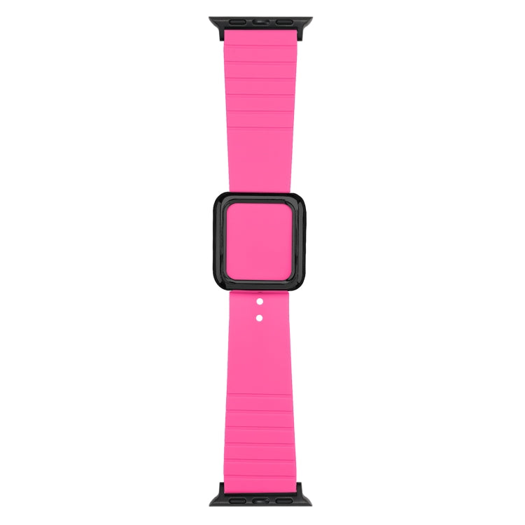 Silicone watch band with square buckle, bright pink color and strap perforation holes