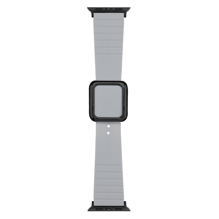 Square-buckle silicone watch band in light gray with black connector accents