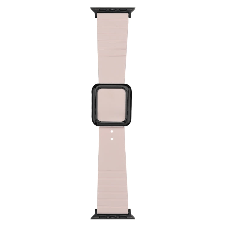 Light pink silicone Apple Watch band with square buckle and protective case
