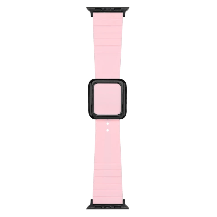 Light pink silicone Apple Watch band with square buckle and protective case