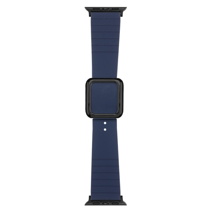 Navy silicone square buckle watch band with rectangular display cutout and pin holes