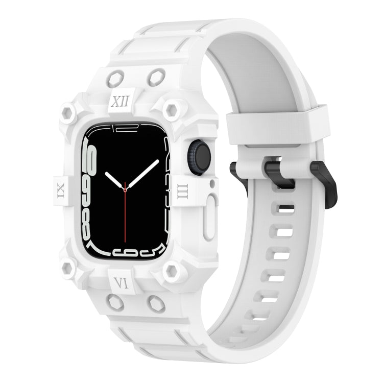 White integrated silicone watch band for Apple Watch with perforated strap and clasp.