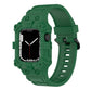 Green integrated silicone watch band for Apple Watch with perforated strap and clasp.