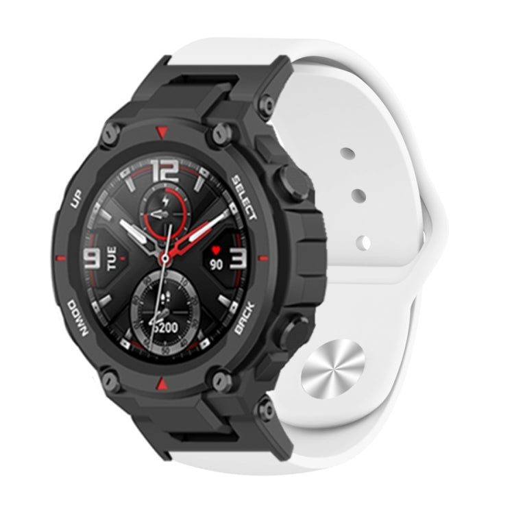 Silicone reverse buckle watch band, white strap with metal clasp and textured buckle