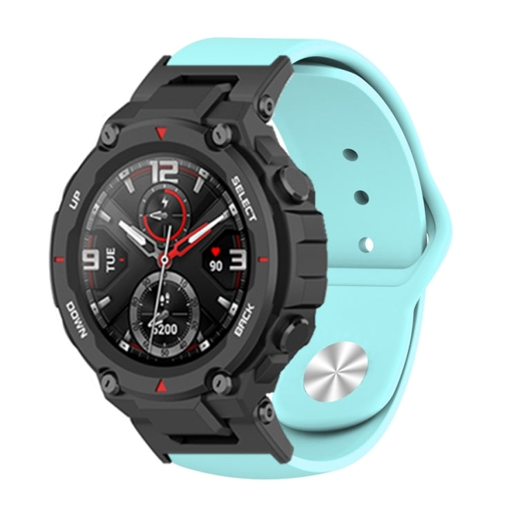 Silicone reverse buckle watch band, mint green strap with metal clasp and mounting holes