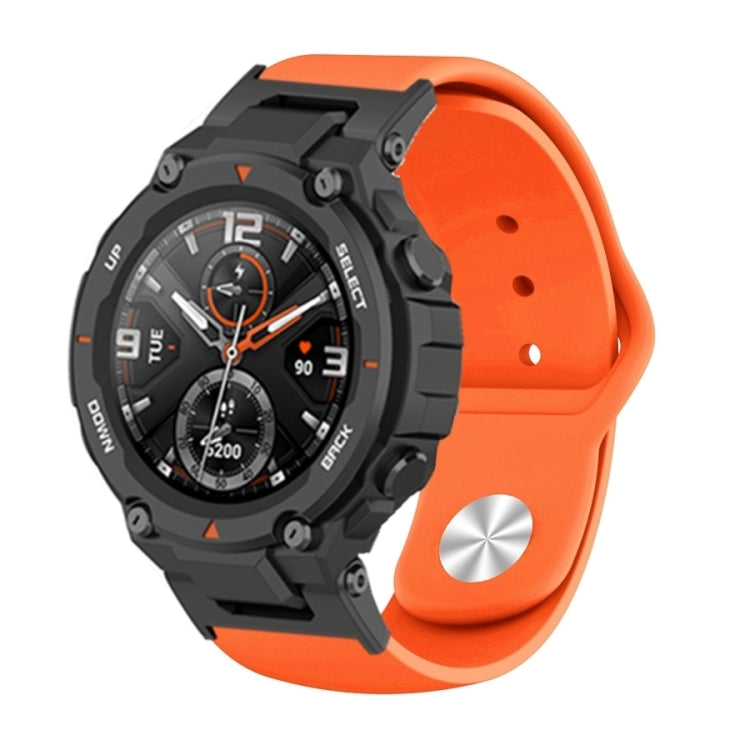 Silicone reverse buckle watch band, orange strap with metal clasp and mounting holes