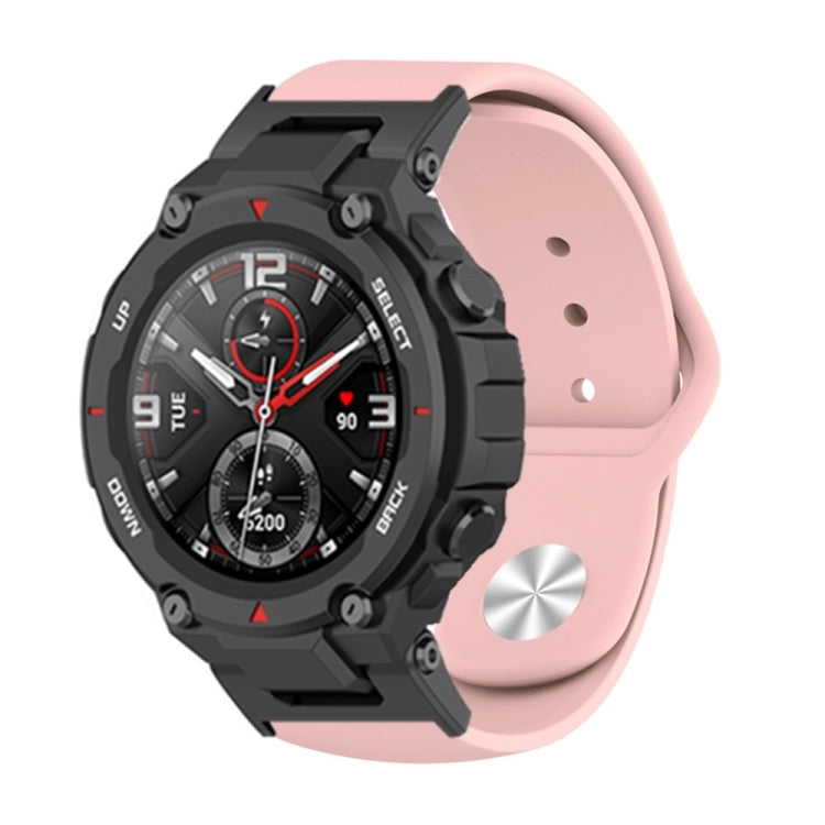 Silicone reverse buckle watch band, pink silicone strap with black buckle