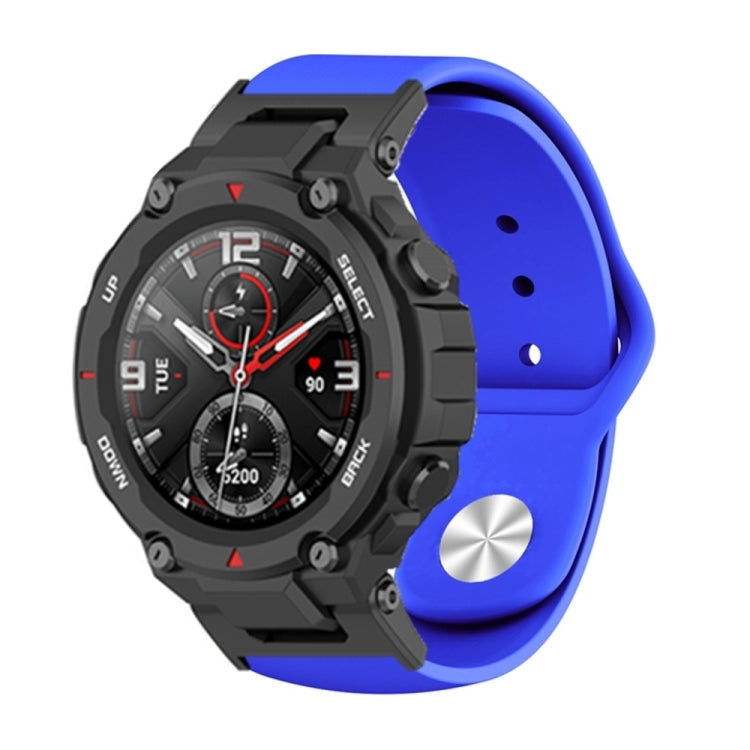 Silicone reverse buckle watch band, blue strap with metal clasp and mounting holes