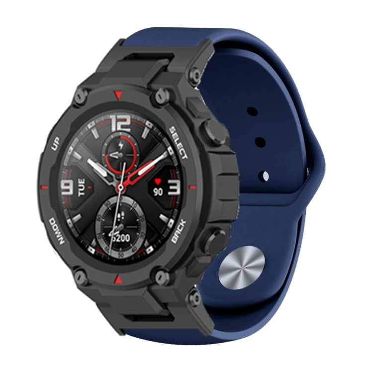 Silicone reverse buckle watch band, dark blue strap with metal clasp and mounting holes
