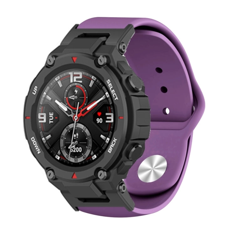 Silicone reverse buckle watch band, purple strap with metal clasp and mounting holes