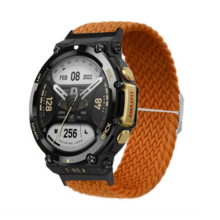 Orange braided nylon watch band with adjustable buckle for a rugged smartwatch