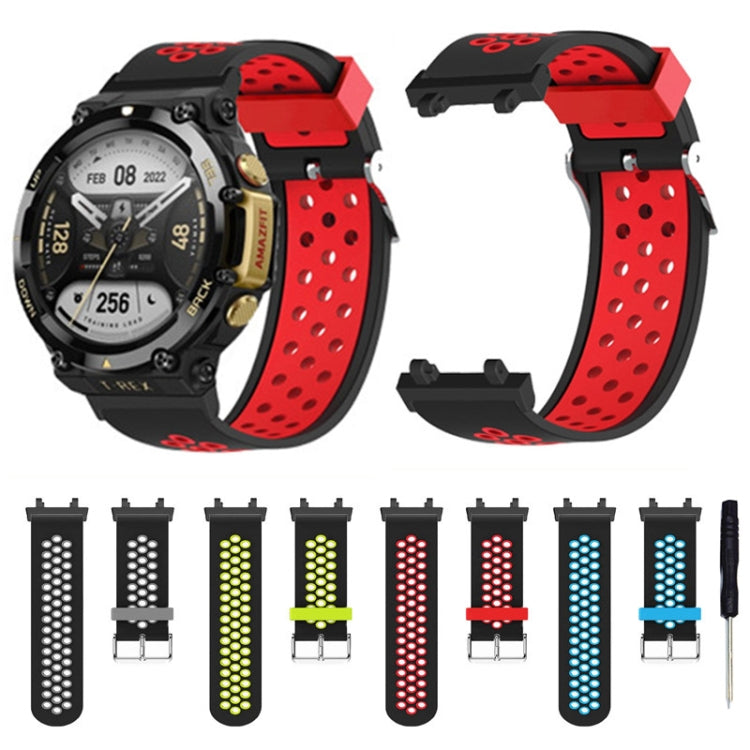 3-Row Holes Two-color Silicone Watch Band, For Amazfit T-Rex 2